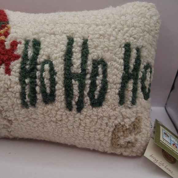 Chandler 4 Corners Christmas Pillow Hooked Wool Santa Class "Ho Ho Ho", 12" x 8" - Picture 3 of 5